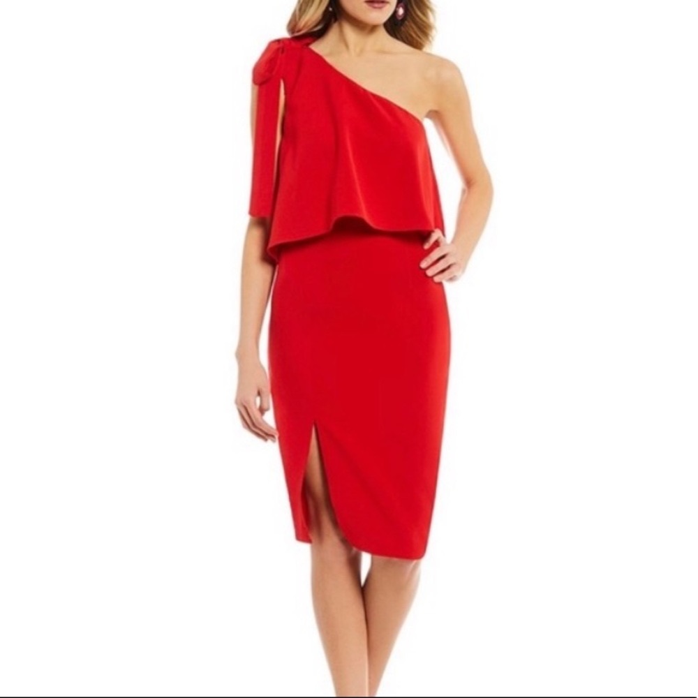 Gianni Bini Red One Shoulder Midi Dress Size Medium - Picture 2 of 2